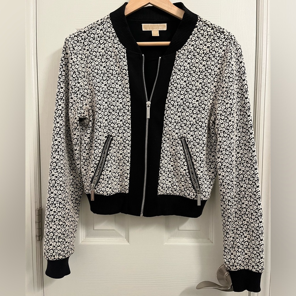 Black and white floral bomber jacket